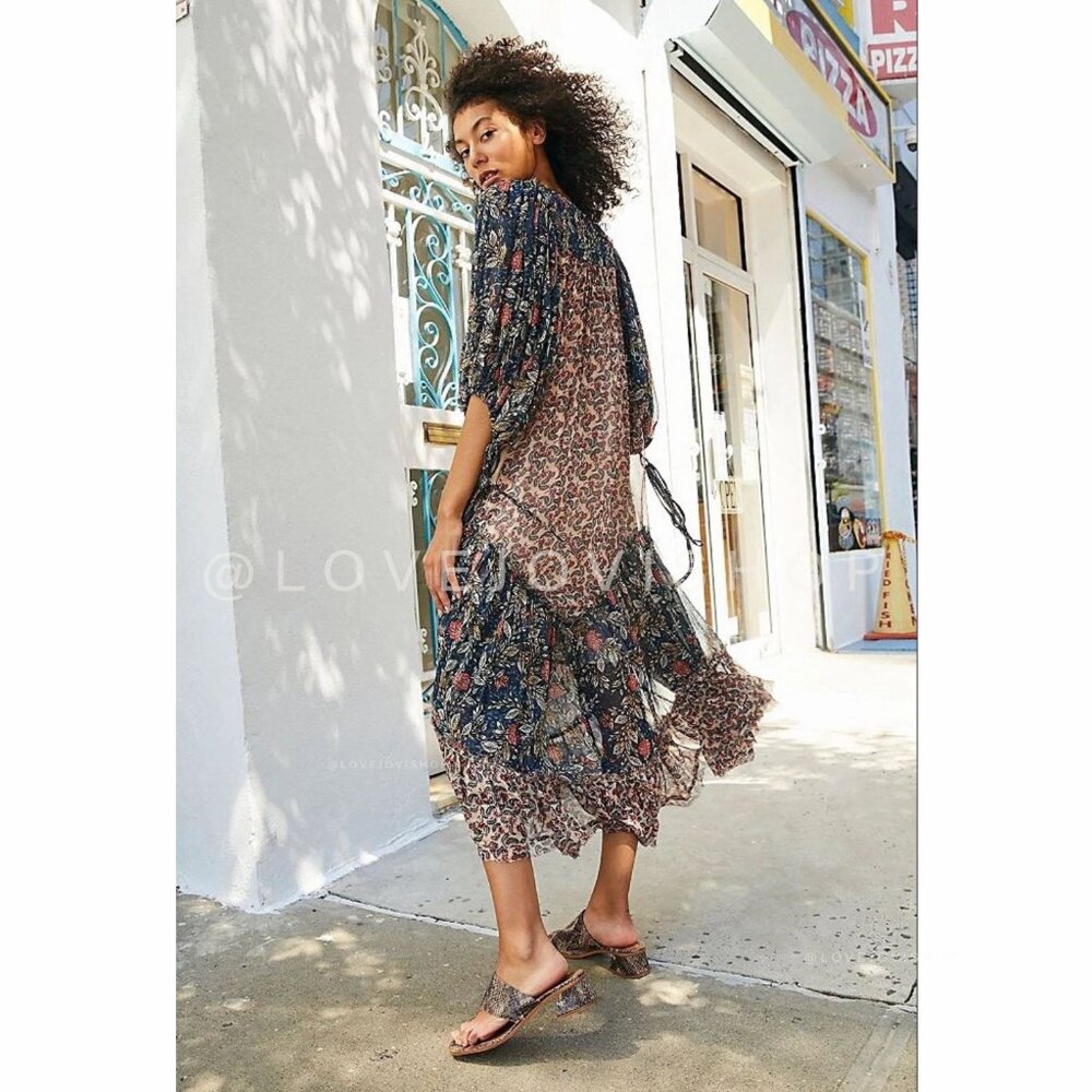 Bohemian | Free People Western Floral Maxi Dress | CottageCore Prairie Blue NWT - Picture 3 of 5